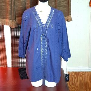 Womans  City  Chic S Blue Blouse EyeLet Open Lace Up